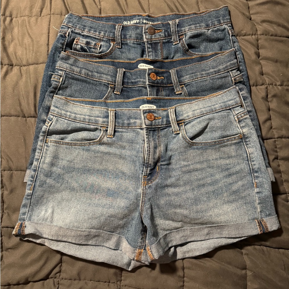3 Pairs Old Navy Blue Jean Shorts Classic Cuffed Hem